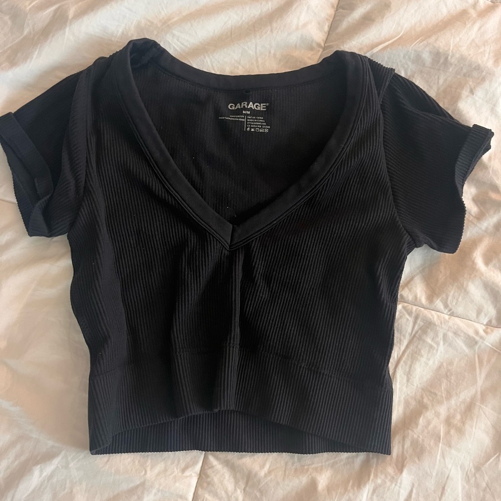 Garage Black Fitted Crop T-Shirt